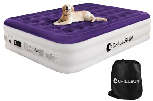 CHILLSUN Inflatable Air Mattress,Air Bed with Built-in Electric Pump,Double Blow Up Mattress in 3 Mins Self-Inflation/Deflation,Guest Airbed for Home Portable Camping (King)