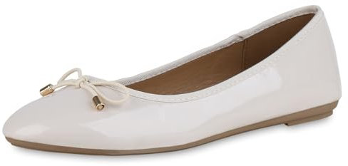 VAN HILL Damen Übergrößen Klassische Ballerinas Flach Lack Trendy Schuhe 215796 Beige Lack 42