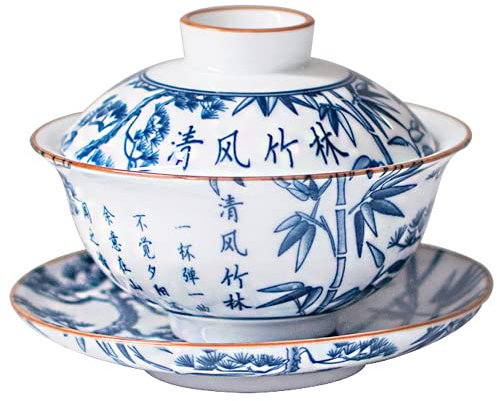 YOUYIMEI Tazze da tè cinesi kung fu, tazze da tè gaiwan in porcellana blu e bianca, zuppiera cinese Jingdezhen ciotola Gaiwan in ceramica Kung Fu set da tè ciotola tazza zuppiera