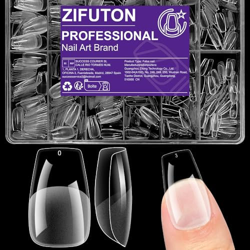 ZIFUTON 600 Pièces Capsule Americaine Ongle X Coffin Medium Faux Ongle, 12 Tailles Couverture, faux ongles capsule, Semi Givré, Avec Valise De Rangement - IdéAl Pour Les Femmes, Salons Et DéButants