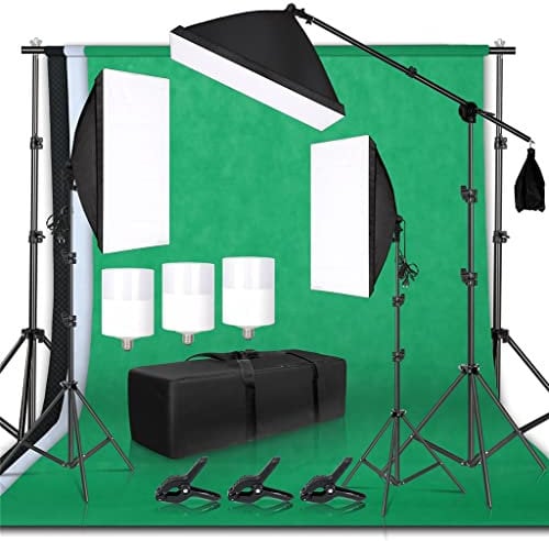 Fotografie-Hintergrundrahmen-Unterstützung, Softbox-Beleuchtungsset, Fotostudio-Ausrüstungszubehör mit 3-teiligem Hintergrund