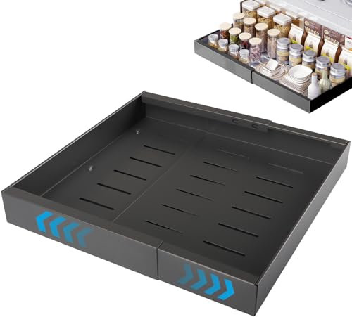 Domigard Cajones Extraibles para Cocina, Bandeja Extraible Armario Cocina, Cajón Telescópico con Película Adhesiva, Diapositiva Expandible, 31,5-52x42x7,5 cm, No Requiere Taladrar Ni Clavar (Gris)