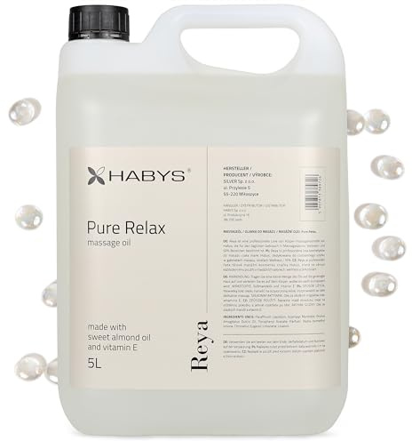HABYS REYA Spa Massageöl Öl mit Vitamin E und Mandelöl 5L | Massage öl Pure Relax für Massage, Wellness,SPA, Massageoel Sanfter, Beruhigender Duft, Mandelöl Massageöl für den Körper