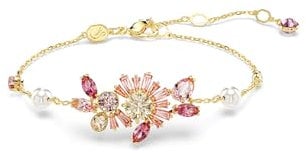 Swarovski - Bracelets Gema, coupe mixte, fleur, rose, plaqué ton doré, cristal, zircone, ワンサイズ, Pas de gemme