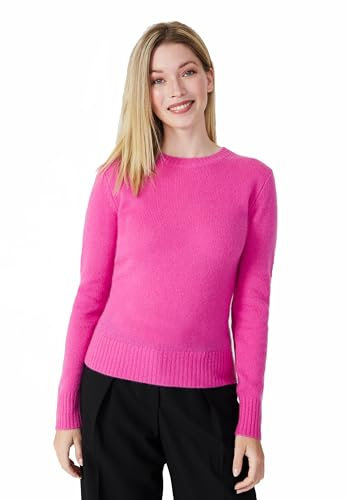 Style & Republic Jersey de cachemira para mujer elegante de 100% cachemira: tu acogedor jersey de punto premium para momentos elegantes de otoño e invierno, fucsia, XS