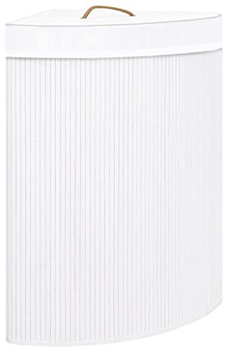 Bamboo Corner Laundry Basket White 60L Large Laundry Hamper with Washing Storage Bin for Dirty Clothes