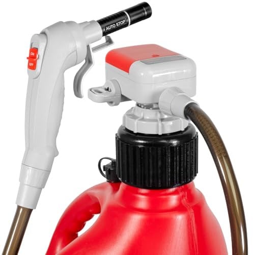 TERA PUMP TRFA03-XL Universal Gas Can Adapter Cap Battery Powered Fuel Transfer Pump (2.3 GPM) No Spill Sensor, 4.27 ft Vinyl Hose, Utility Jug Adapter, Power Nozzle, 4x AA Power
