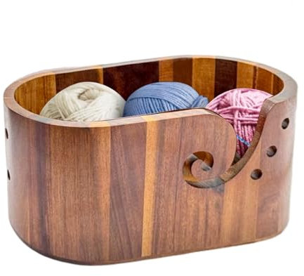 MIATTCLD Garnschale aus Holz, Garnschüssel Strickschüssel Aufbewahrungsschale Handgemachte Stricken Häkeln Zubehör und Zubehör Organizer, Überraschungsgeschenk für Strickliebhaber (Hellbraun)