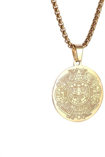 Retro Azteken Maya Kalender Münze Anhänger Göttliches Tier Gesicht Halskette Herren Synthese Amulett Glück Schmuck