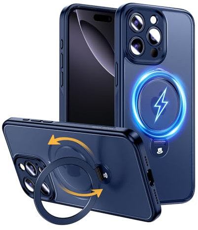 MAGIC JOHN für iPhone 16 Pro Max Hülle [Kompatibel mit MagSafe] (Unsichtbarer Ständer, Umfassender Militärischer Schutz, Verstellbarem Ständer) All-in-One Handyhülle Case (Blau)