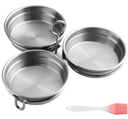 Egg Poacher,Stainless Steel 3 Cups Egg Boiler Maker With Oil Brush Round/Heart Shaped for Making Perfect Boiled Eggs