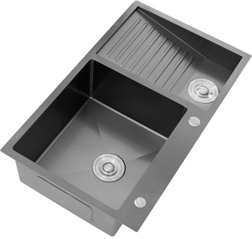 KOOGIMDDR 70 x 48 cm, schwarz, grau, Waschtisch, 304 Edelstahl, Waschbecken, Balkon, Waschbecken, leicht zu reinigen, Doppelwaschbecken