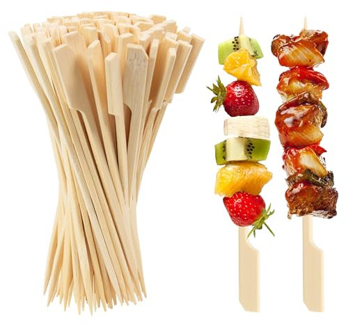 ANTETOK Lot de 100 brochettes de 12 cm en bambou à bord lisse pour les amuse-bouches, hamburgers, cocktails, fruits, sandwich, barbecue et collations