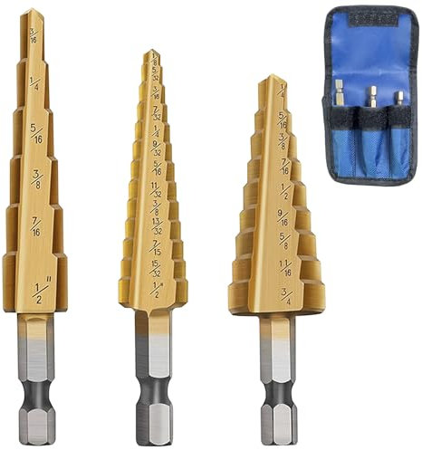 EZYoutdoor Step Drill Bit Set, 3Pcs Step Bits for DIY Projects and Professionals – Titanium-Coated High-Speed Steel Step Drill Bits for Wood, Metal, and Plastic with Organizer Pouch