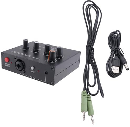 Blmirror MIC-60 3-Band-Equalizer, Symmetrischer Mikrofonvorverstärker, Mikrofonvorverstärker mit Gleichstromkabel und 3,5-Mm-Kabel, Langlebig, Einfache Installation