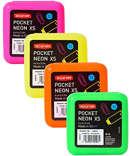 Curver 4 Stück Pocket Box Neon XS 4 Farben sortiert Aufbewahrungsbox Kleinteilebox mit Deckel und Klick-Verschluss