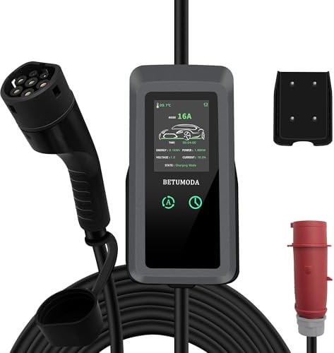 BETUMODA Mobile Wallbox 11kW 3-phasig 7M Einstellbare Ladeleistung CEE 16A auf Typ 2 und EV Ladegerät mit Einstellbarer Ladeleistung für Elektroauto