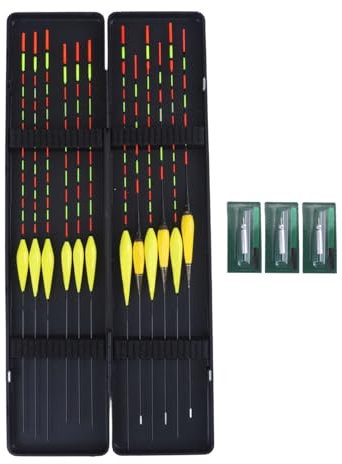 Gettimore Lot de 12 flotteurs de pêche pour une utilisation de jour et de nuit avec boîte de rangement pour un transport facile pour Poissons Communs, Truites, Anguilles