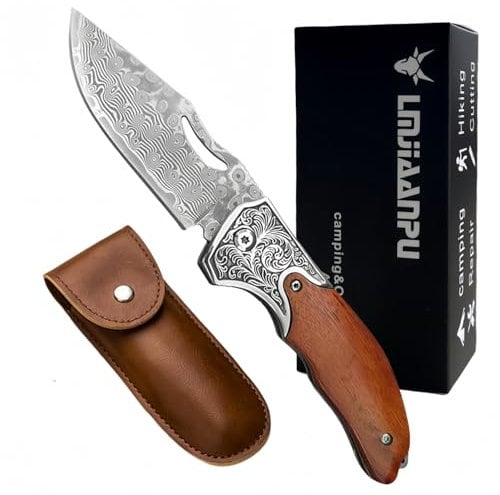 LMJIAANPU 1 Piece Stainless Steel Foldable Multifunctional Cutting Tool, Multi Tool, Folding Tool With protective sheath&Wooden Handle, Pocket Gadgets for camping, hiking, DIY activities.