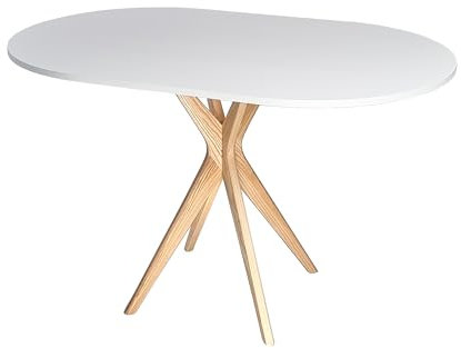 RAGABA Ovaler Esstisch klein 100x75 cm, X-Gestell, Esstich für 4 Personen, Massivholz, Modern, Platzsparend | Weiß