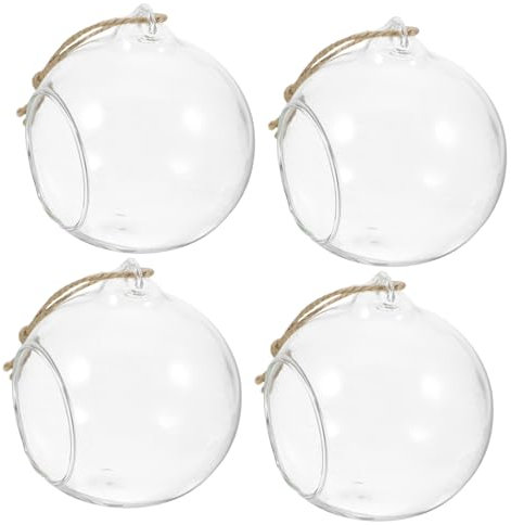 Sosoport 5Piezas Portavelas de Cristal Colgante con Cuerda de Yute Terrario Esférico para Vela LED y Decoración para de Navidad y Proyectos DIY