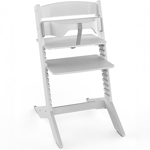 Geuther Kinderhochstuhl Holz Nala, mitwachsender Kinderstuhl I Ergonomischer Hochstuhl Baby bis Erwachsene, höhenverstellbar mit One-Click-System, Babystuhl belastbar bis 90g I Farbe Grau