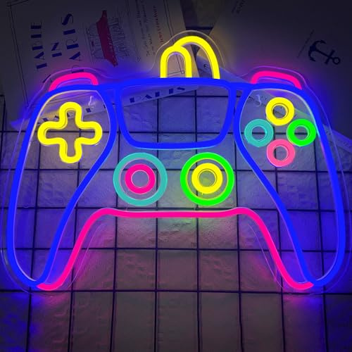 Insegna al neon per sala giochi, a forma di gamepad, con bordo in acrilico, alimentata tramite USB, con interruttore on/off dimmerabile, per camera da letto, grotte degli uomini, club, decorazione