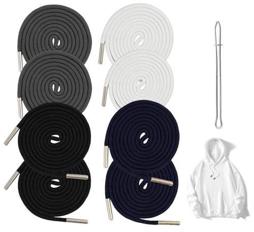 8 PCS Kordel für Hoodie Kordel für Jogginghose mit Einfädelhilfe, 140 cm, in Schwarz, Weiß, Dunkelblau, Dunkelgrau, Hosenband, für Hosen, Ersatz Kordelenden mit Metallkopf