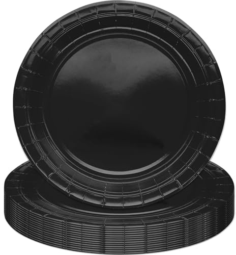 MOMAHUA Piatti per feste 16P, piatti di carta nera, 18 cm, per adulti e bambini, decorazioni da tavola in tinta unita per compleanni, matrimoni, picnic, forniture per feste per 16 ospiti