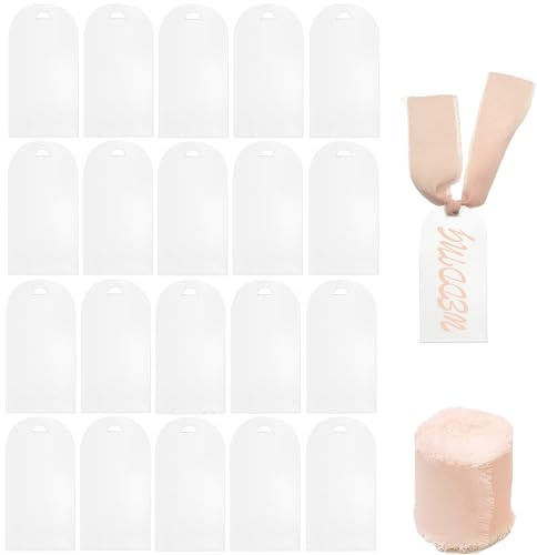 DHER 20 Stück Acryl Kartenband namensschilder hochzeit blanko tischkarten | 5 Meter Band hochzeit Band Aufhängung für Hochzeiten, Esstisch, wichtige Veranstaltungen, Kirchenbänke, Zeremonien (Rosa)