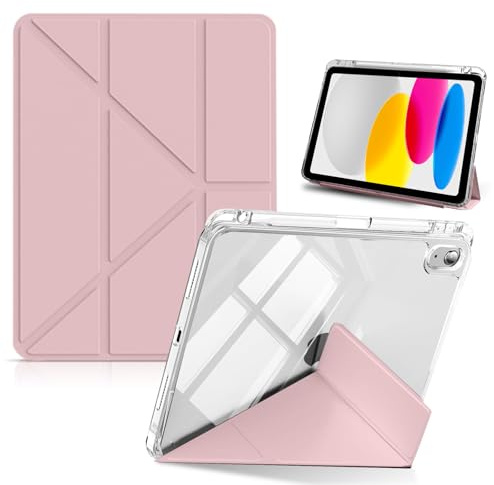 HinZann Funda para iPad (A16) 11 Generación 2025 11 Pulgadas/iPad 10 Generación 2022 10,9 Pulgadas con Soporte, Cuero de PU + Funda Protección Transparente Trasera, Auto-Reposo/Activación - Rosa