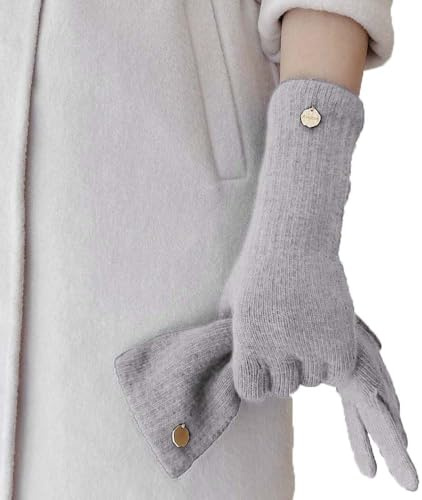 HARJJME Handschuhe Damen Winter 100% Merino Wollhandschuhe mit Touchfunktion Thermo Warme Fingerhandschuhe Handy Touch Lange Strickhandschuhe Weihnachten Geschenk für Frauen