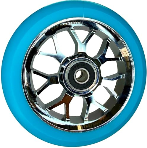 F26 Stunt Scooter Rolle, Spy7, 110 mm, Chrome/PU Türkis | mit ABEC 11 Kugellager, für Park, Street und Freestyle