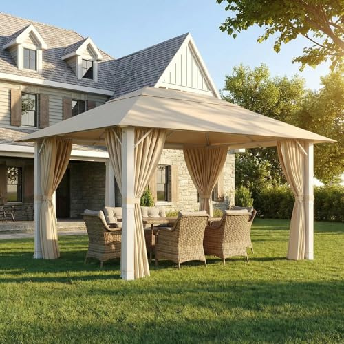 TRIUMPHKEY Pavillon 3x4 Wasserdicht Stabil,Gartenpavillon Winterfest,Partyzelt UV50+ Alu Pavillion,Faltpavillon für Garten, Party, Beige