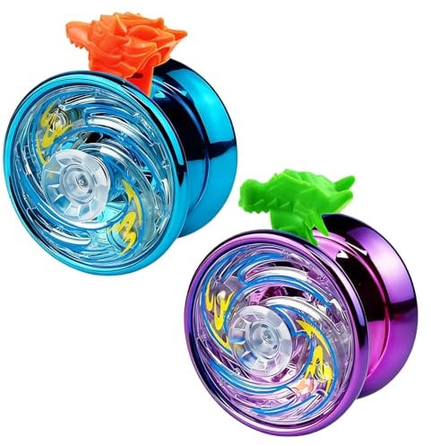 Yoyo illuminato, set di 2 yo-yo a LED con design reattivo, adatto ai principianti, per trucchi e spettacoli, include corde extra, custodia protettiva e accessori (blu e viola)