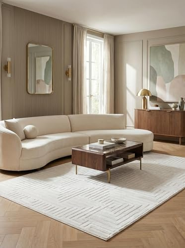 KADIMA DESIGN Wohnzimmerteppich 3D Design Modern Pflegeleicht Elegant Waschbar Langlebig Strapazierfähig Creme 120x170 cm Schlafzimmer Wohnzimmer Oeko-TEX Fußbodenheizung geeignet | ILLER