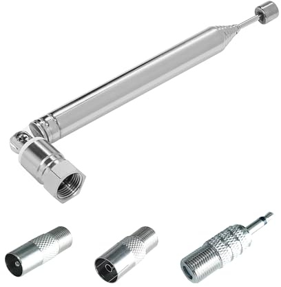 TechniSat DAB+/FM Teleskop Stabantenne – Passive Zimmerantenne | schraubbare Antenne mit F-Stecker für Radio, Stereoanlage, Radio-Tuner, AV-Empfänger, Verstärker, HiFi-Receiver, Silber