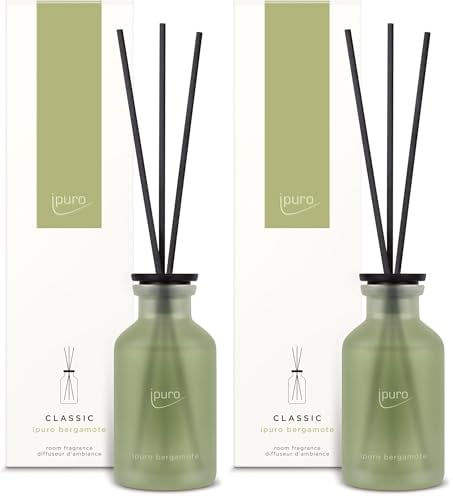 ipuro - Classic Raumduft BERGAMOTE - 75ml | Raumerfrischer, Asiatische Frische mit grüner Limette & Zitronengras - Duft | Diffuser mit Stäbchen | Belebender Lufterfrischer für die Wohnung