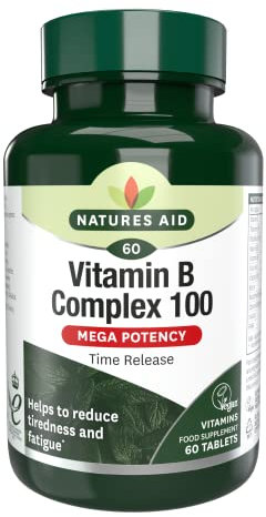 Natures Aid Vitamin B Complex 100mg – High Strength B Vitamins for Energy, Metabolism, Nervous System & Immune Support – Vegan, Gluten-Free, Non-GMO – Natural Supplement – 60 Tablets