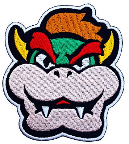 Bowser Face Patch bestickt zum Aufbügeln, für Kostüm, Cosplay, Mario Kart / Snes / Mario World / Super Mario Brothers / Mario Allstars