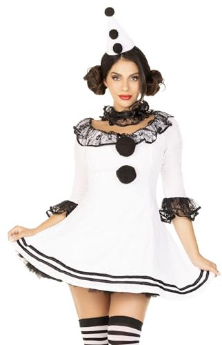 LEG AVENUE Damen Pierrot Clown Kost me, White, Black, S-M EU