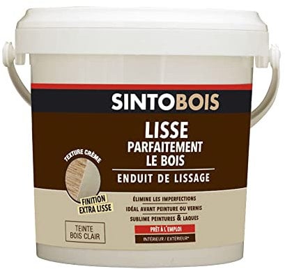 SINTO Enduit de Lissage pour Bois Clair - 1 kg - Élimine les Imperfections - Finition Extra Lisse - Facilite le Ponçage - Sublime Peintures et Laques