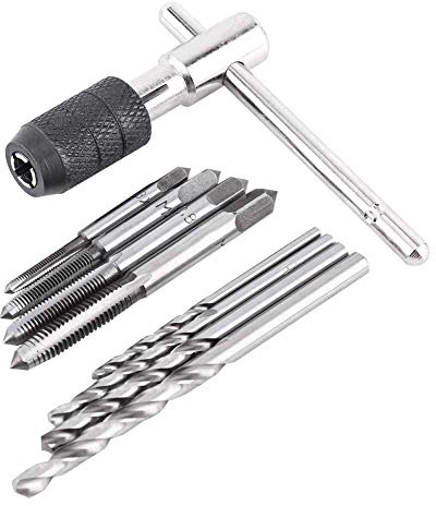 9-Teiliges Set Gewindebohrer & T-Schraubenschlüssel & Spiralbohrer-Bits Gewindeschneidewerkzeug-Set Für Metall, Holz Und Kunststoff