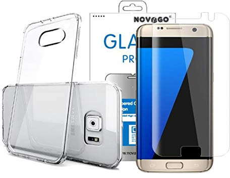 NOVAGO Compatible avec Samsung Galaxy S7 Edge (Pack 2 en 1) 1 Film en Verre trempé incurvé 3D + 1 Coque Transparente Souple et résistante (Transparent)