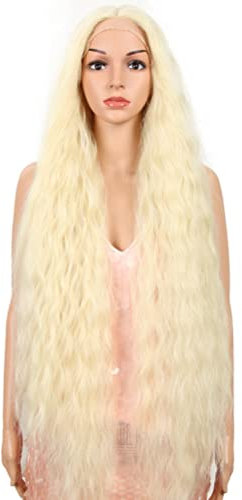 Style Icon Perücke Lace Front Wigs 41 Inches Super Long Curly Wavy Wigs Synthetic Wig 6 inches Deeper Middle Part Wig with Baby Hair 150% Density (41 Inch, 613)