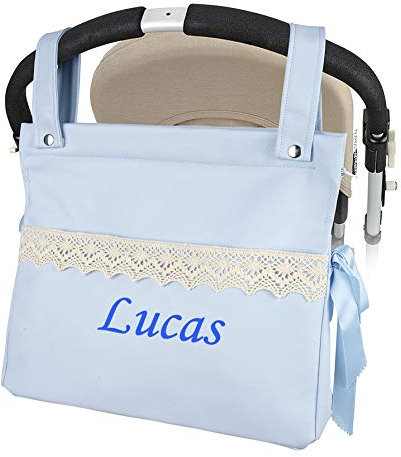 Danielstore Bolso Talega Carrito bebe Personalizada Lactancia Polipiel Con Nombre Bordado - Color Azul