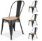 Kosmi - Juego de 4 sillas de Metal Negro y Madera Clara Asiento de fábrica de Estilo Industrial de Metal Negro Mate y Madera Clara