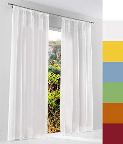 Voile Gardine nach Maß, Kräuselband, Halbtransparent, Vorhang nach Maß, Store Webstore (Weiß, 90x145cm /HxB)
