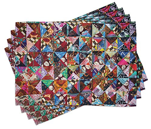 ABAKUHAUS Decke Platzmatten, Kultur Floral Bali Tile, Waschbare Stoff Esszimmer Küche Tischdekorations Digitaldruck, Rot Blau Braun