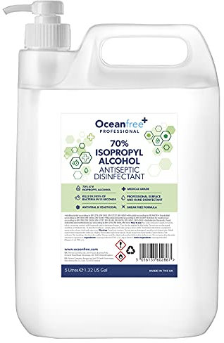 IPA Disinfectant Rubbing Isopropyl Alcohol with Pump - 5L Litre - Kills 99% Bacteria, Germs - Sanitiser Sanitizer (Single)